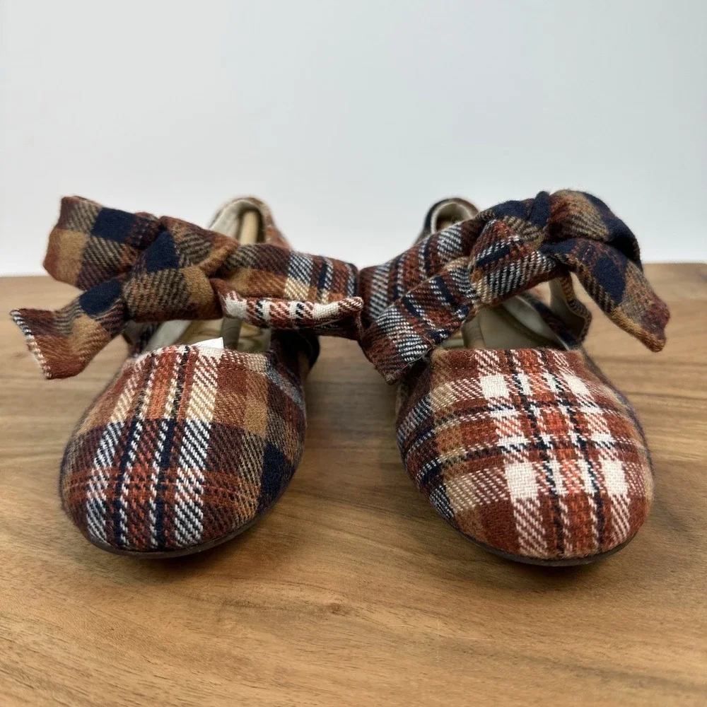 New Big Kids Sam Edelman Felicity Rust‎ Plaid Ballet Flats Shoes Size 1 Y